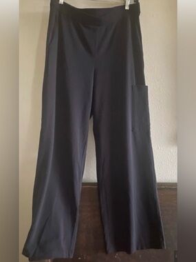 Eileen Fisher Black Organic Cotton High Waist Wide Leg Pull On Cargo Pants